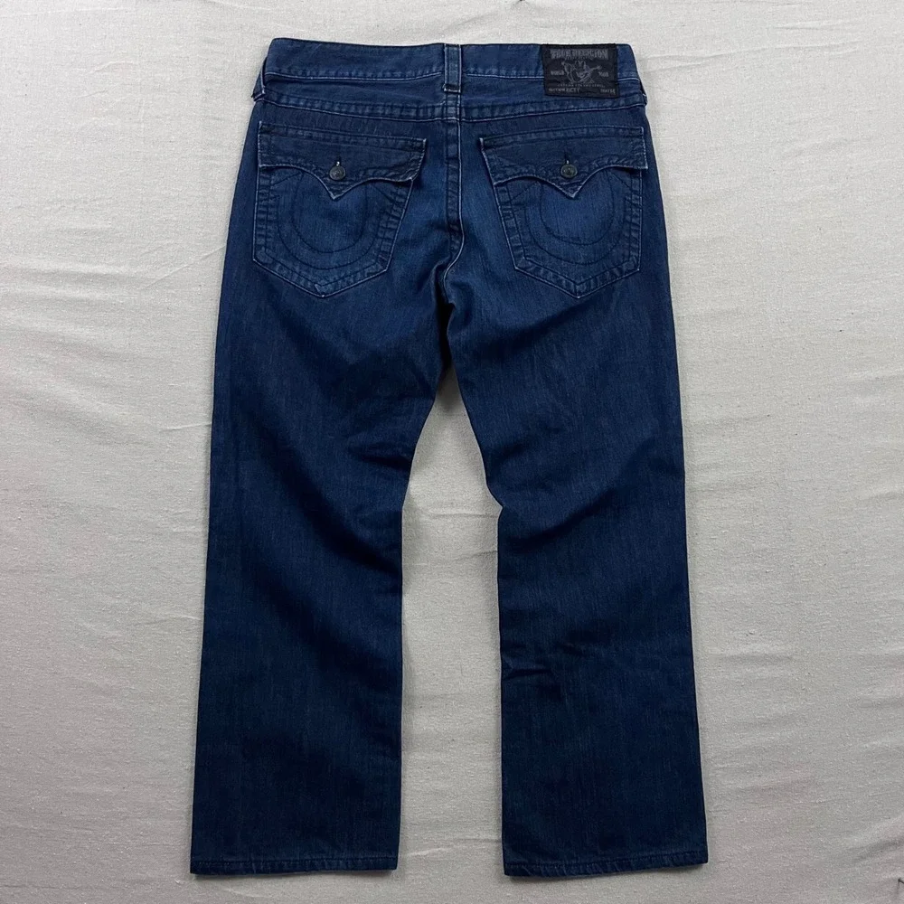 True Religion Ricky Jeans Mens 34 Dark Blue Straight Leg Flap Pocket Made in USA